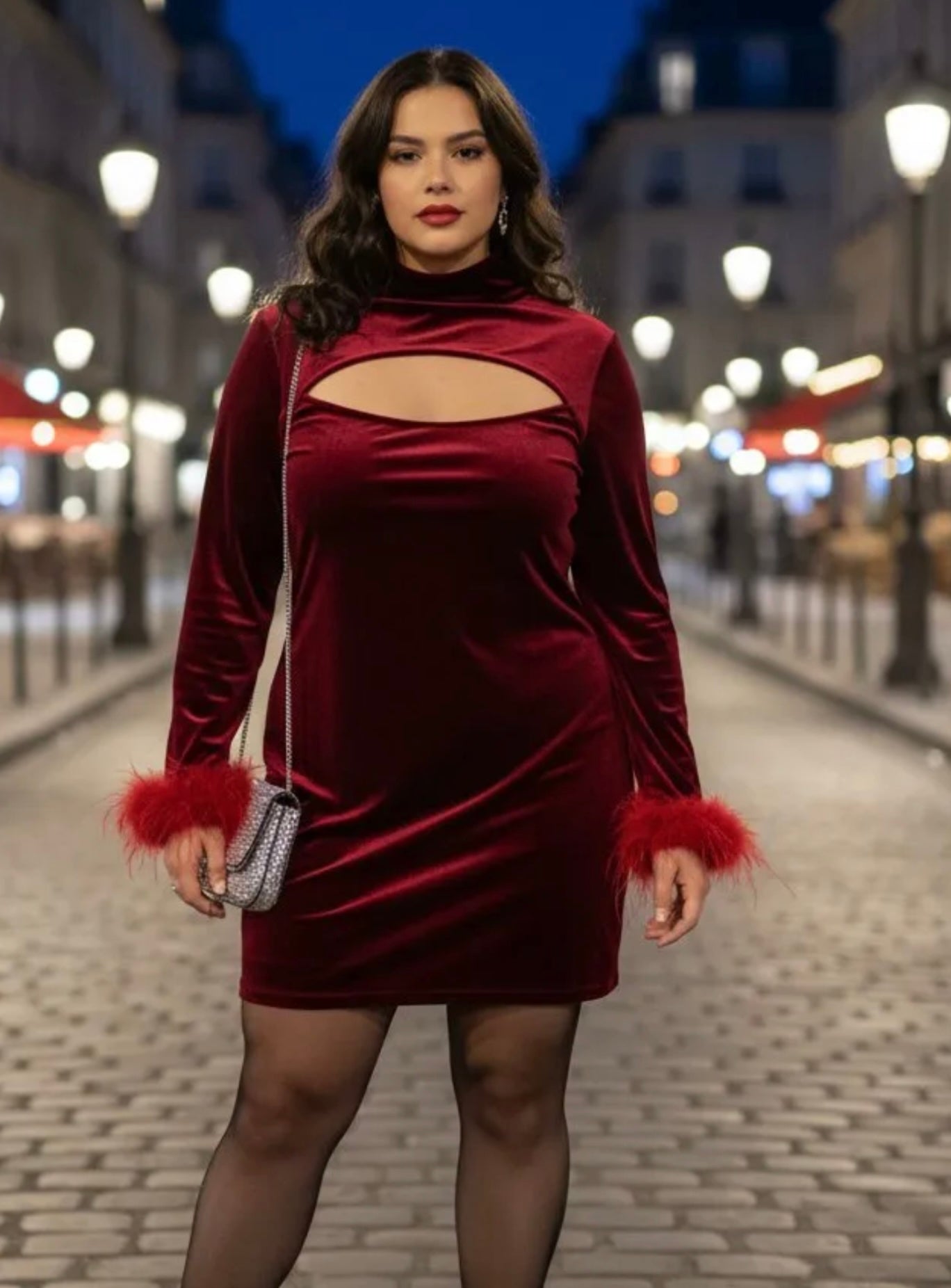 Robe en velours grande taille - bordeaux