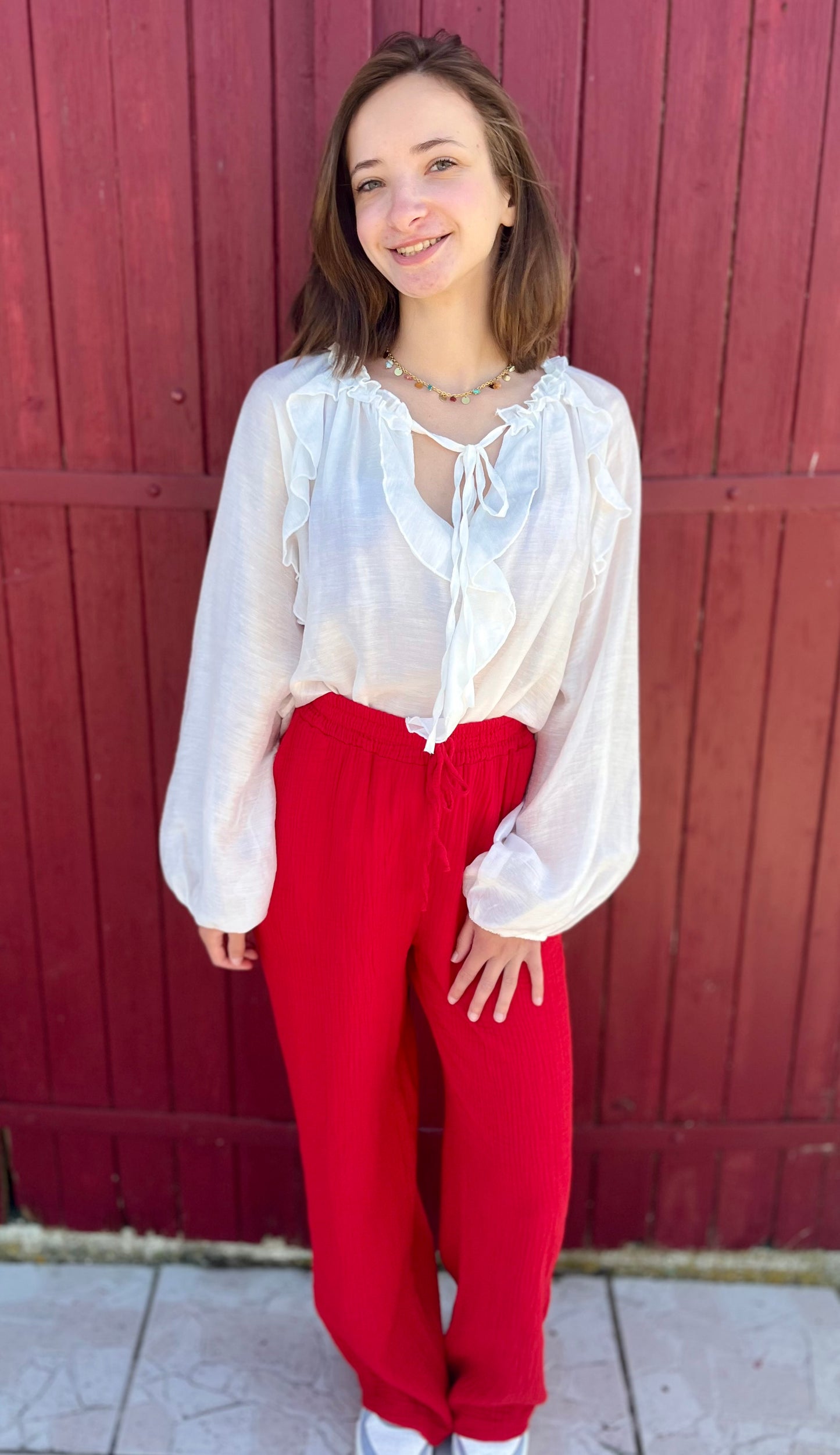 Pantalon gaze de coton - rouge