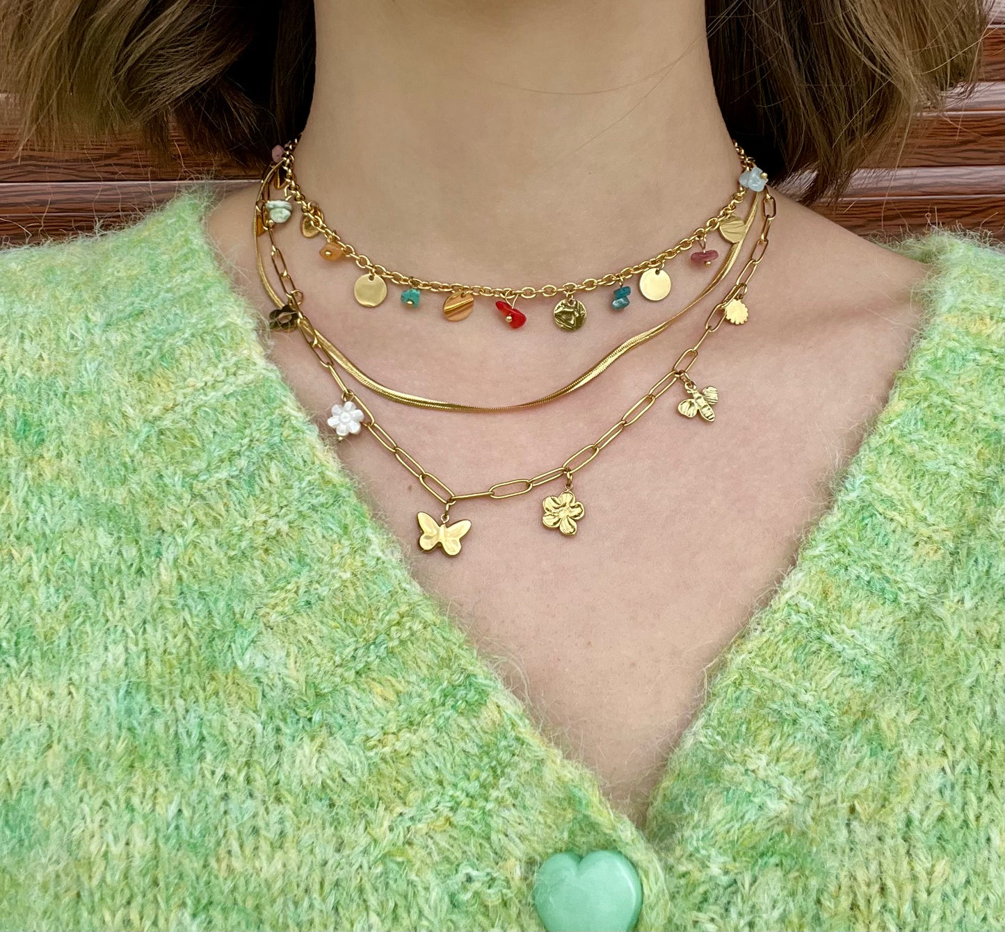 Collier pierres naturelles et pastilles rondes - multicolore