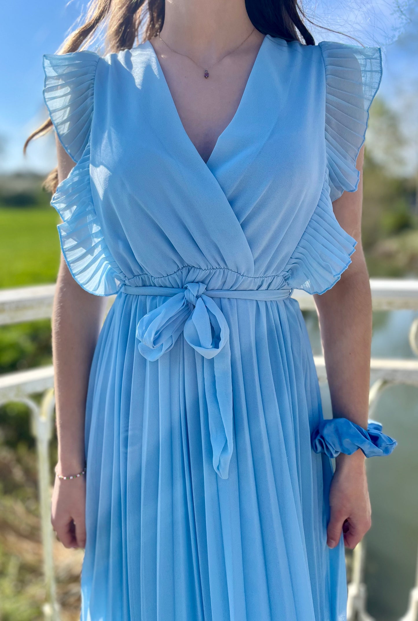 Robe plissée Petite Taille - bleu ciel