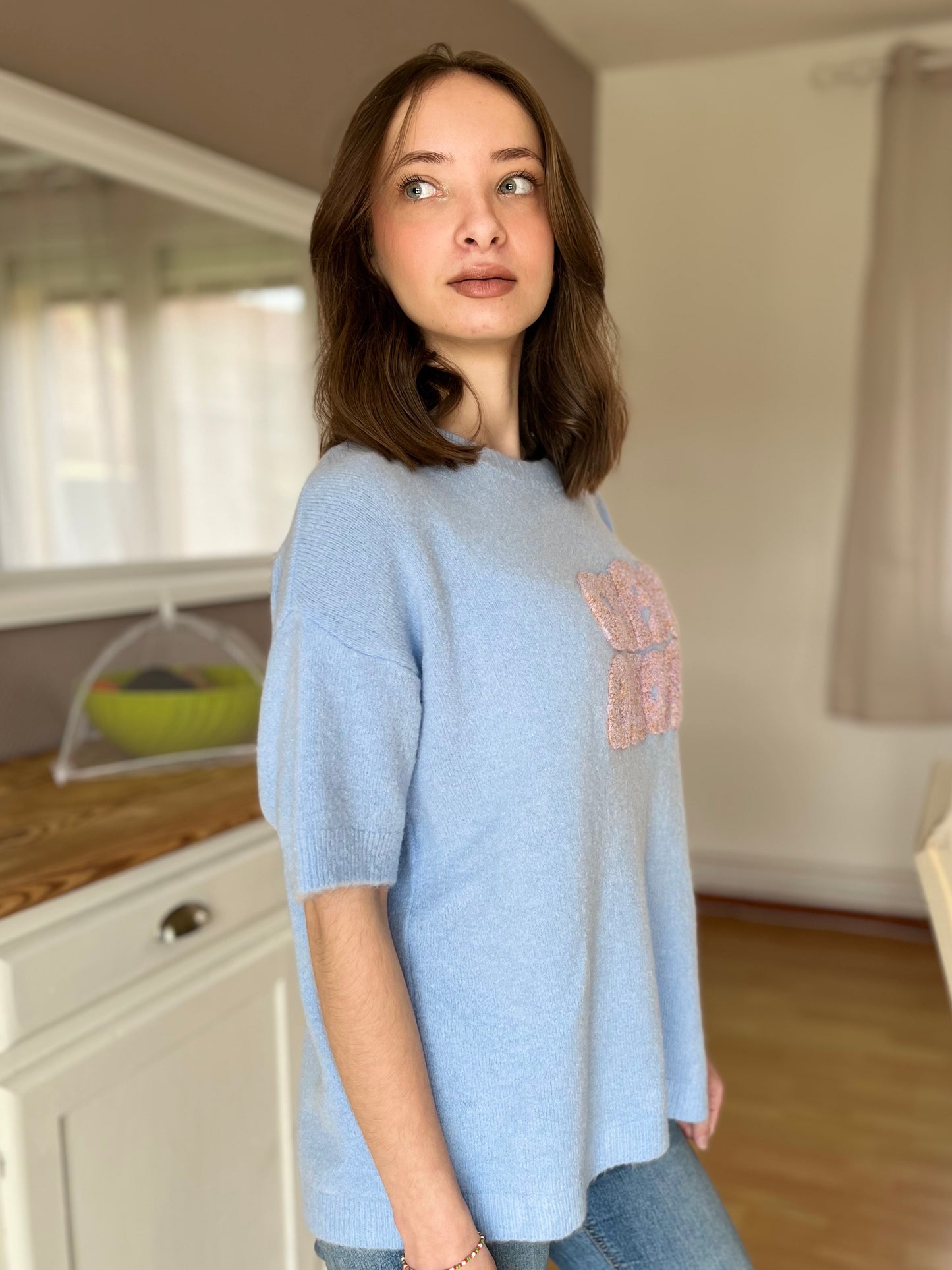 Pull manches courtes - bleu ciel