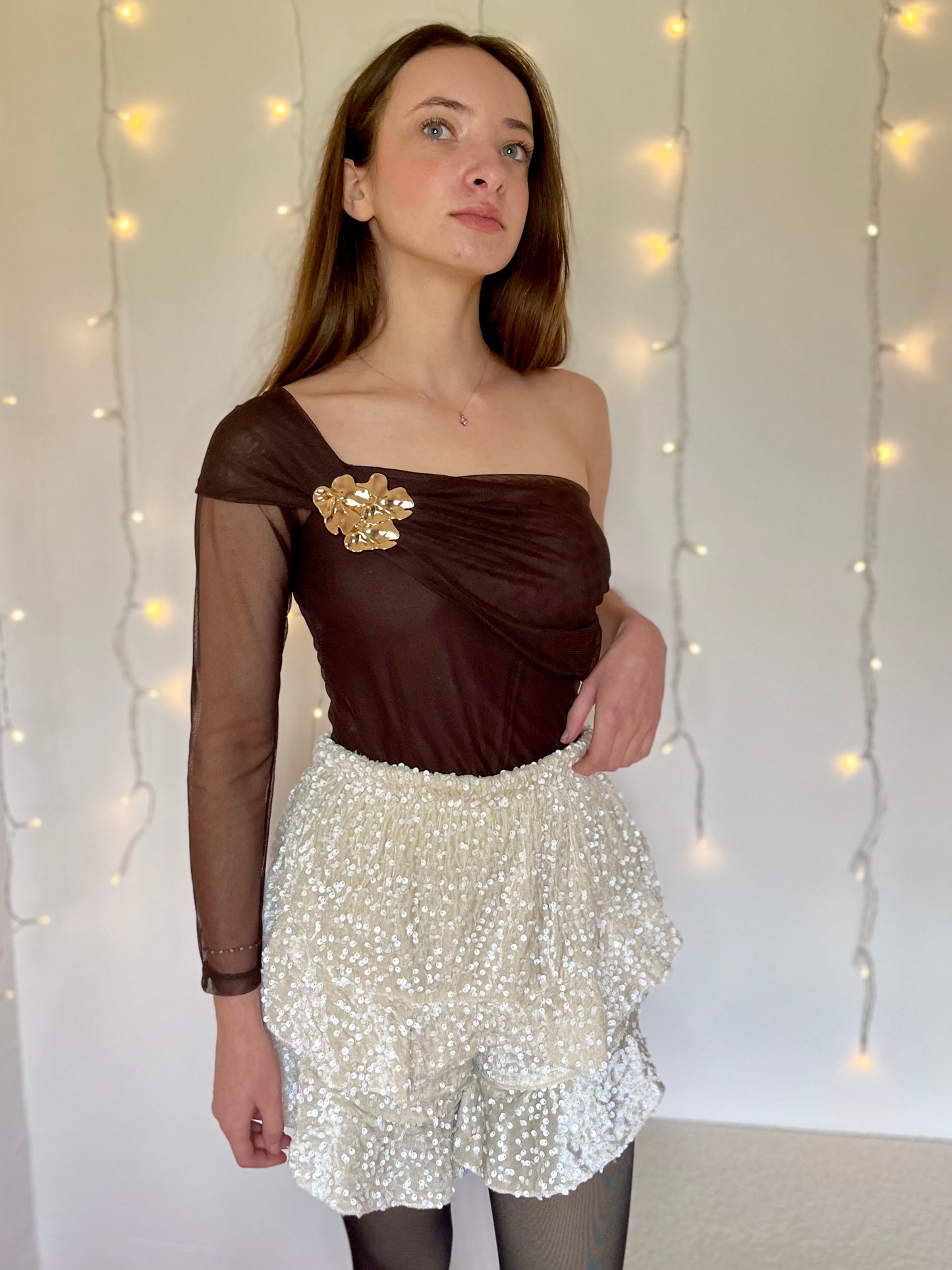 Jupe short à paillettes - beige