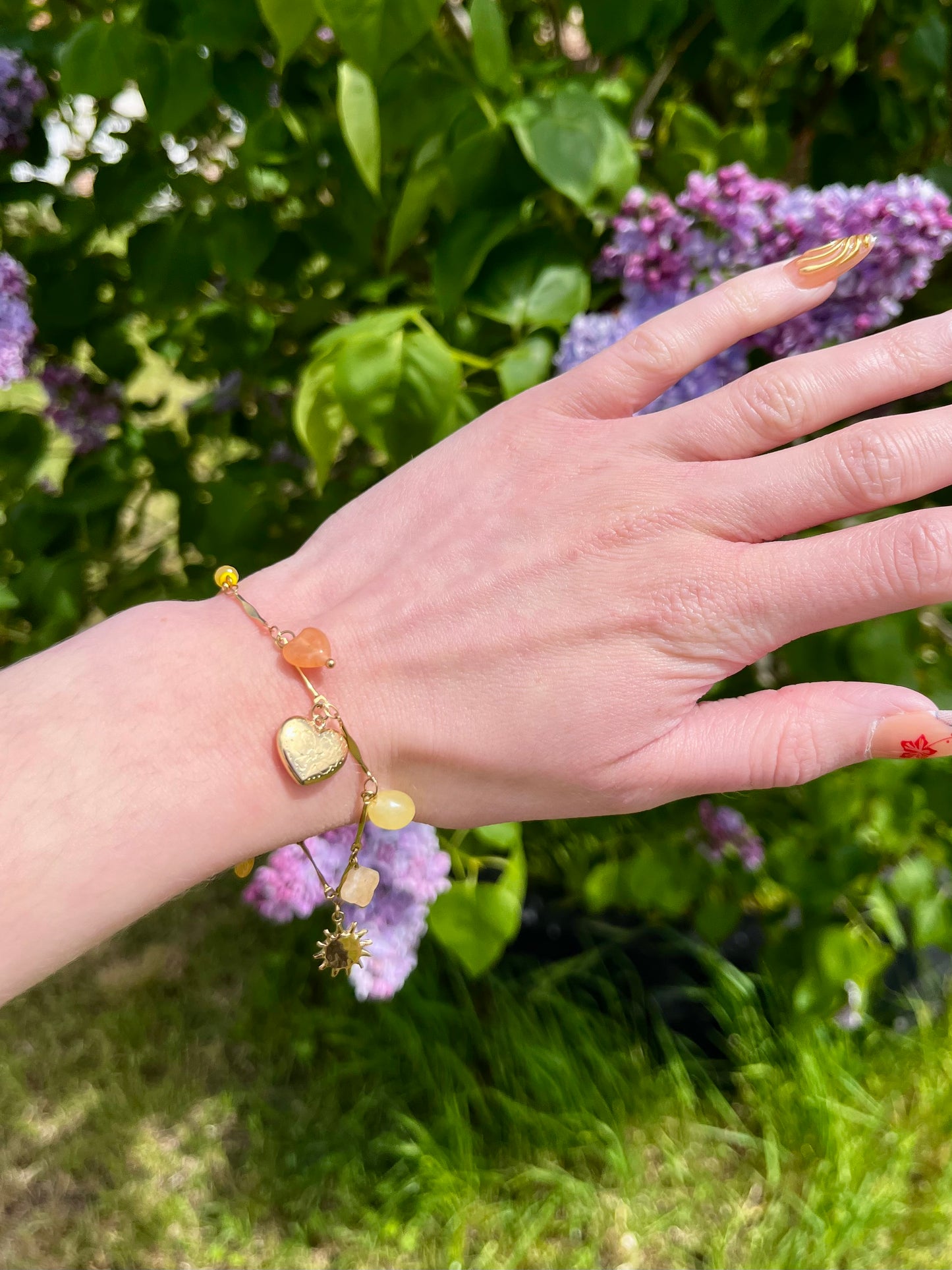 Bracelet fin pierres naturelles - orange et jaune