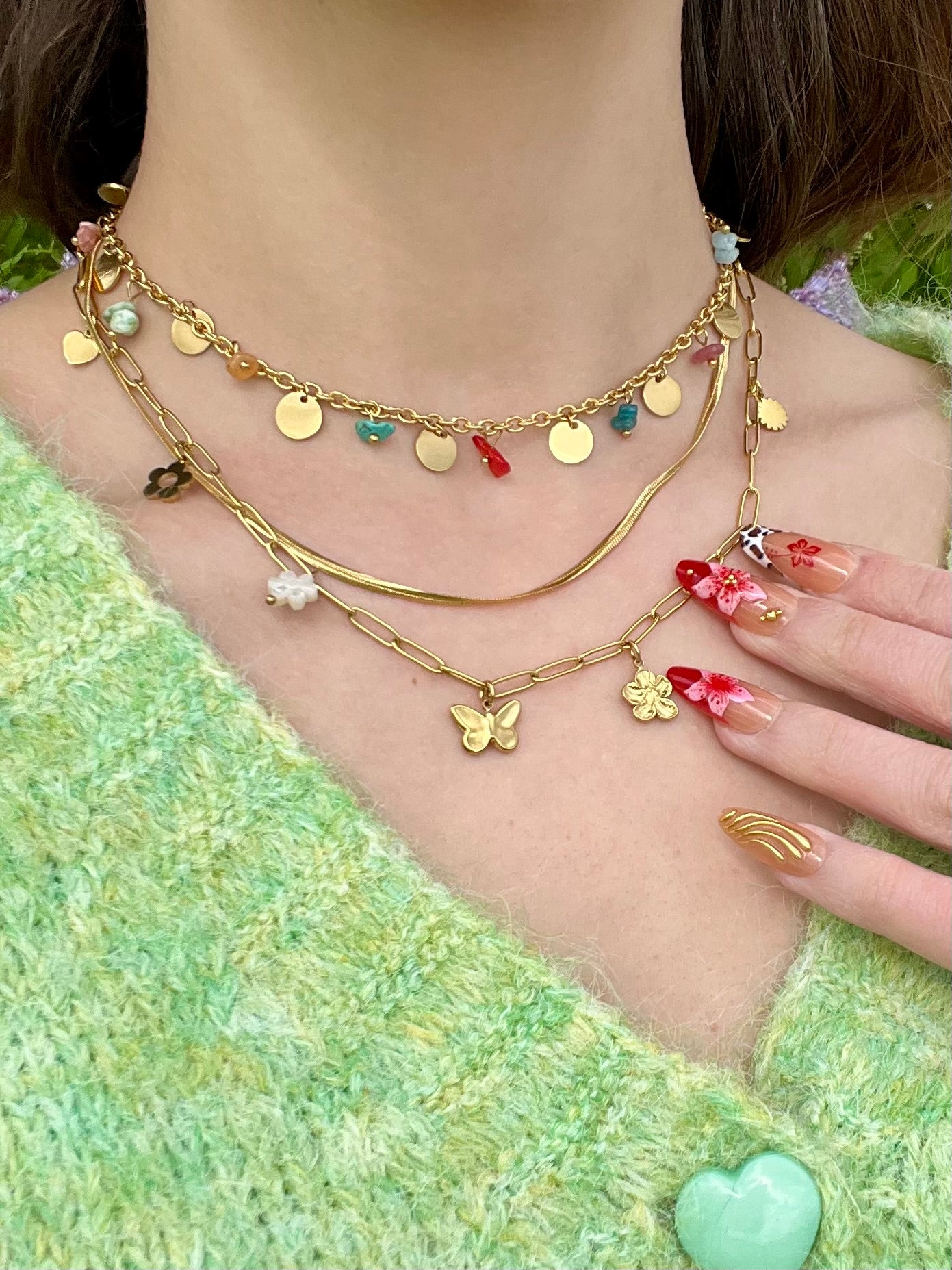 Collier 2 rangs papillon - or