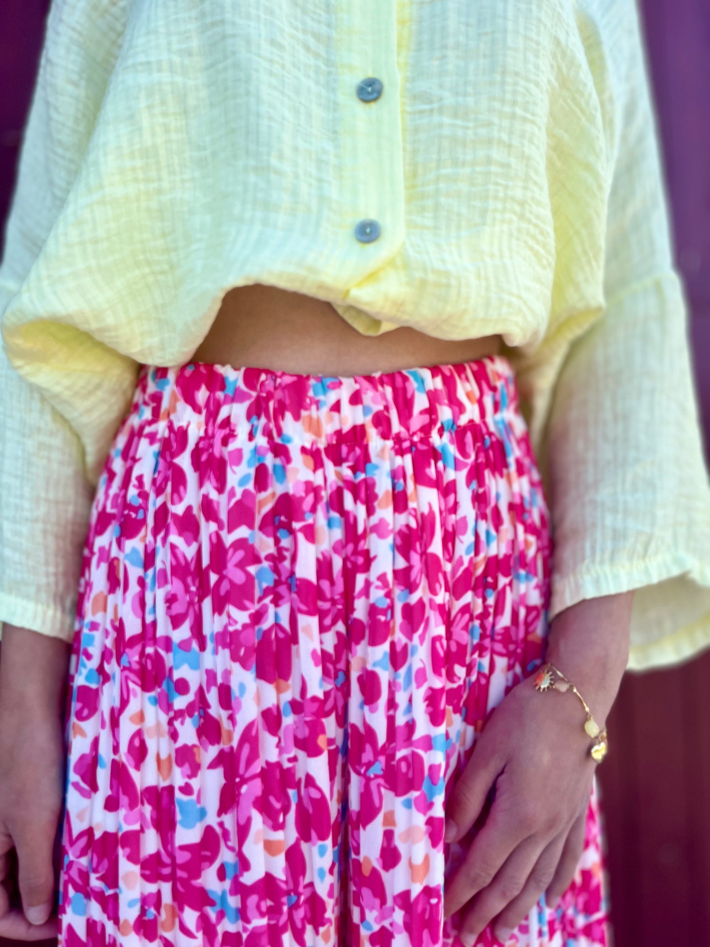 Pantalon plissé à motifs - rose fuchsia
