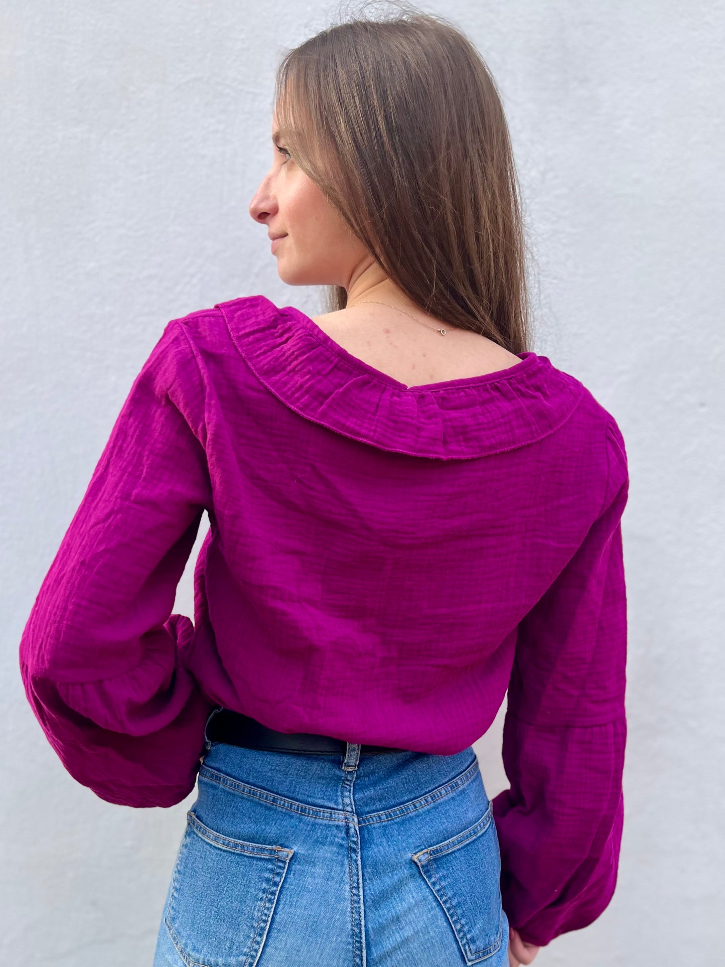 Blouse à noeud en coton - mauve