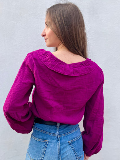 Blouse à noeud en coton - mauve