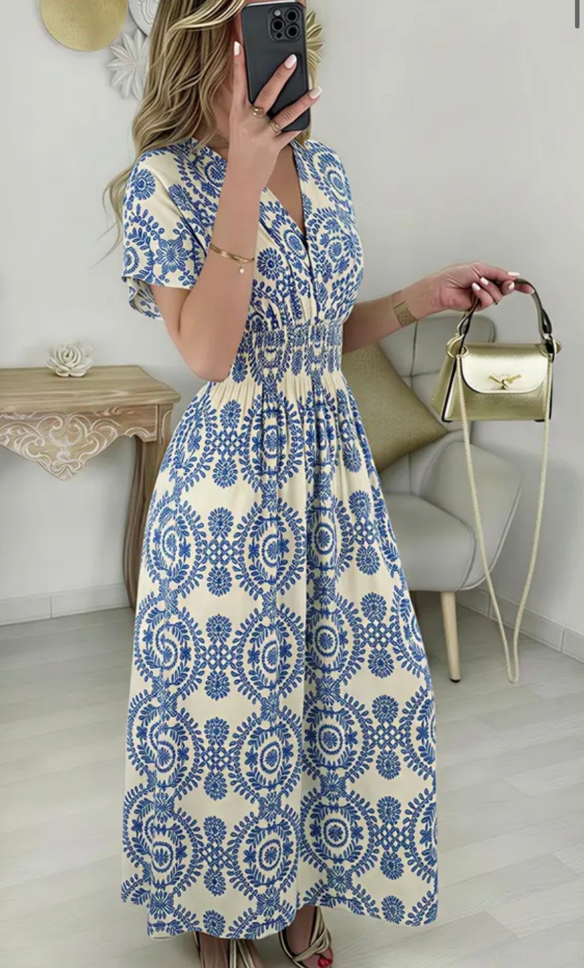 Robe longue grèce - bleu