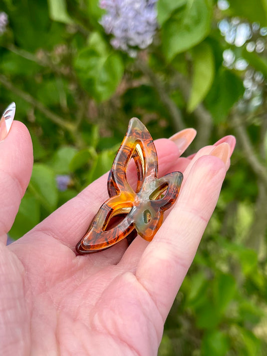 Petite pince papillon - marron et kaki