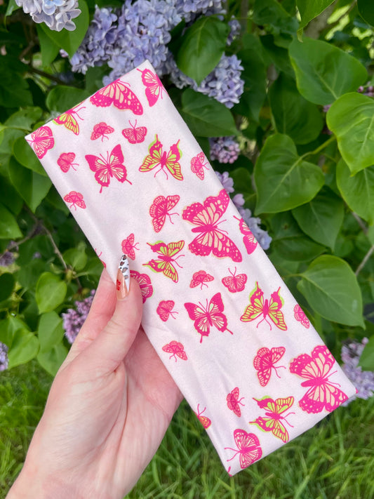 Bandeau papillon - rose et vert
