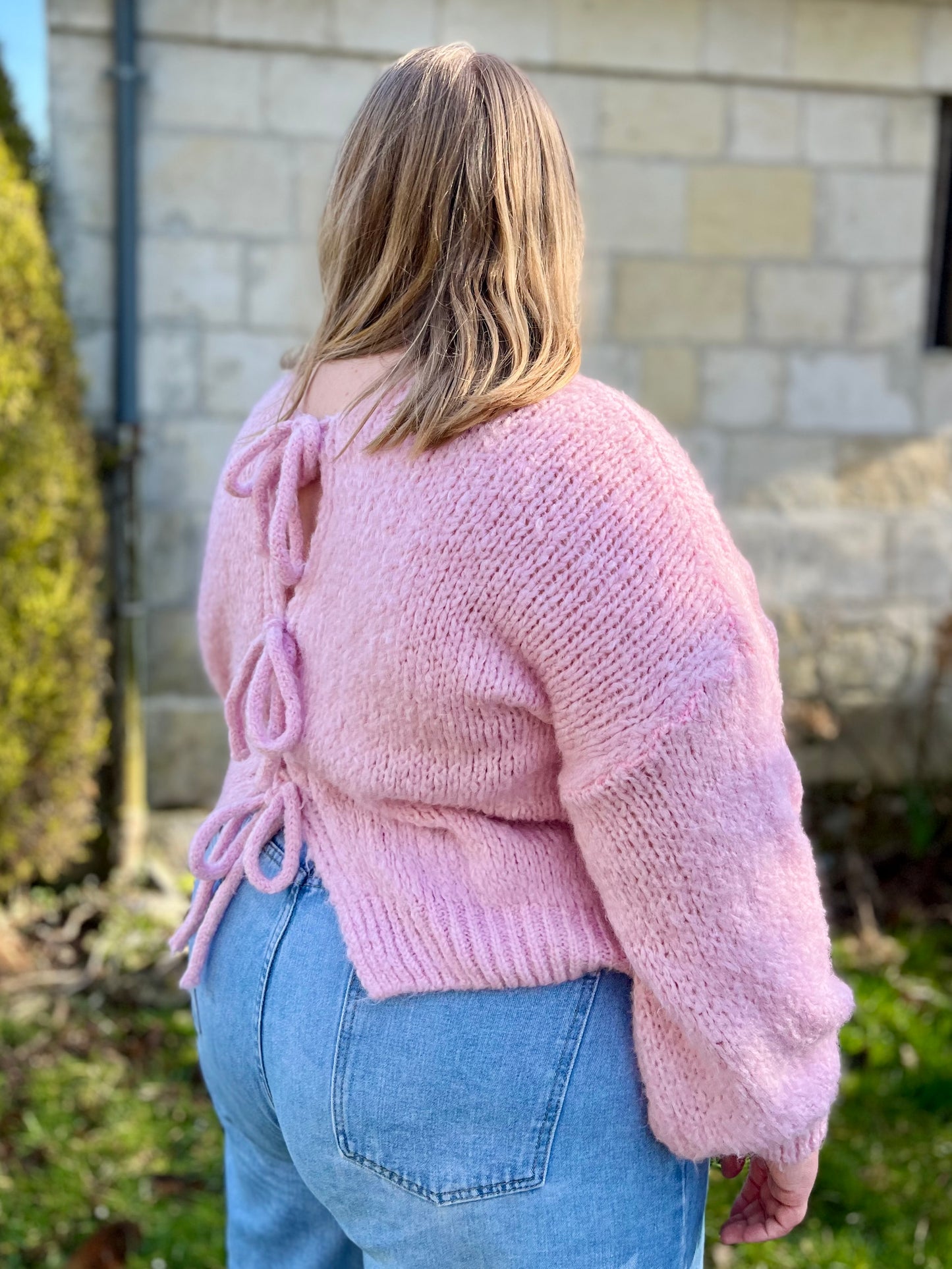 Gilet en laine avec noeud - rose pale