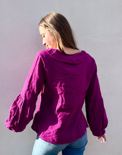 Blouse à noeud en coton - mauve