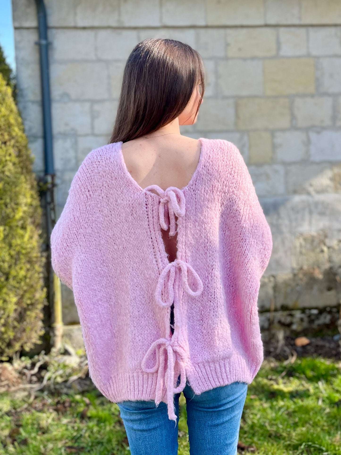 Gilet en laine avec noeud - rose pale