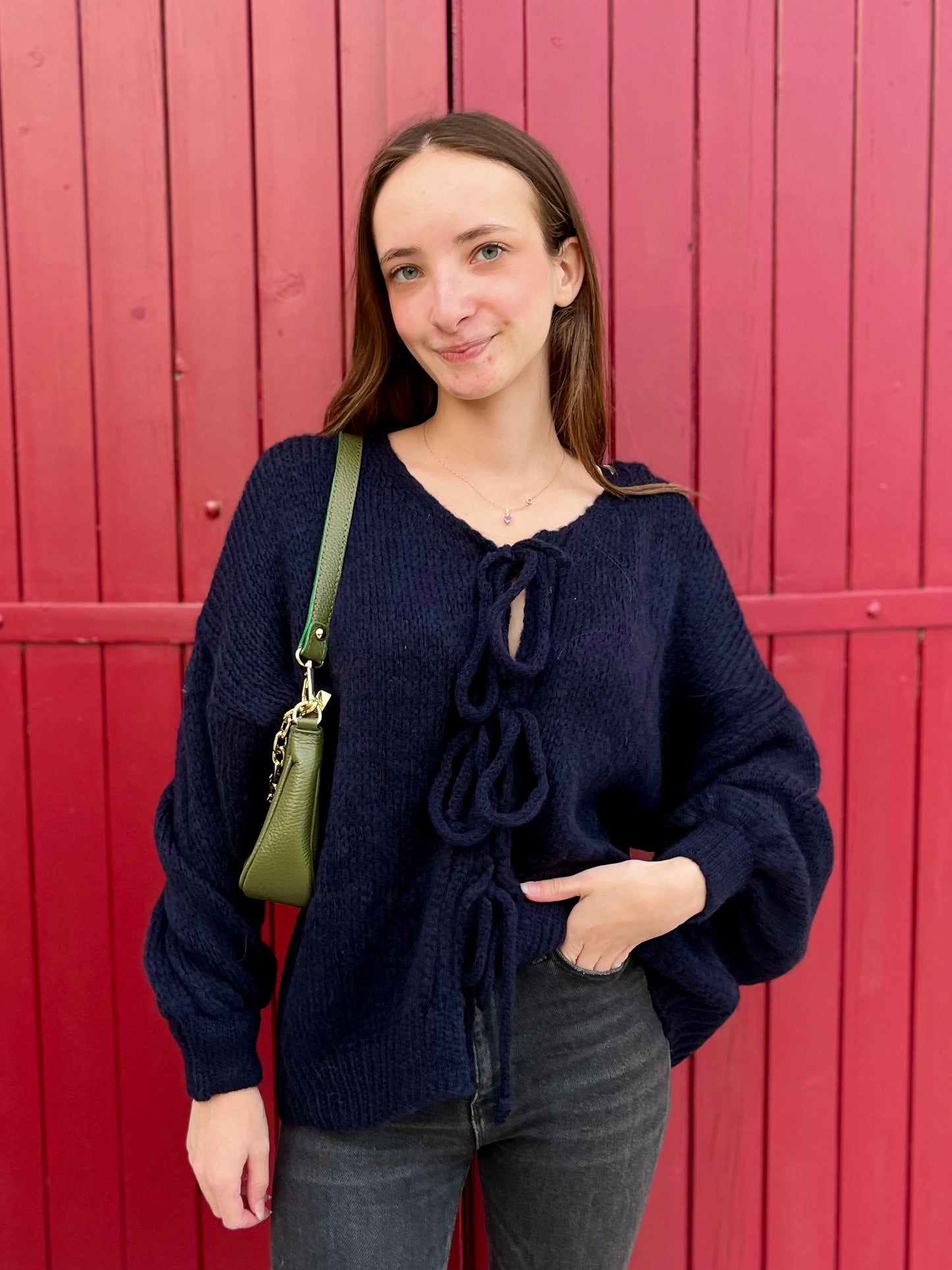 Cardigan à noeud - bleu marine