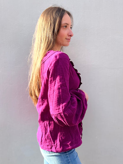 Blouse à noeud en coton - mauve