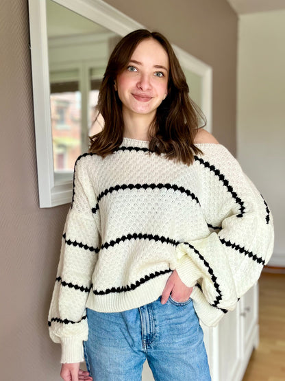 Pull col bateau - blanc et noir