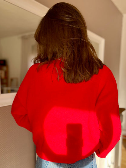Pull col roulé - rouge