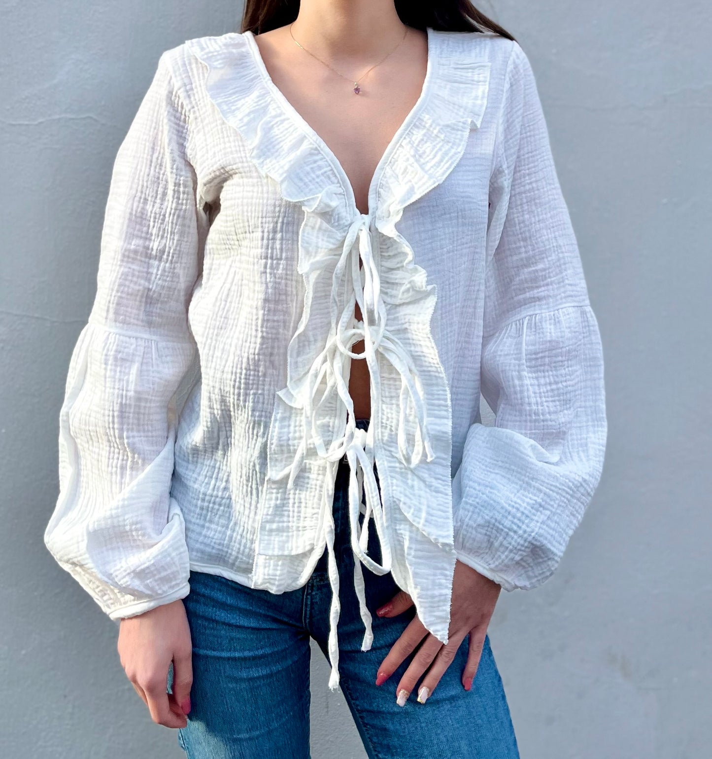 Blouse à noeud en coton - blanc