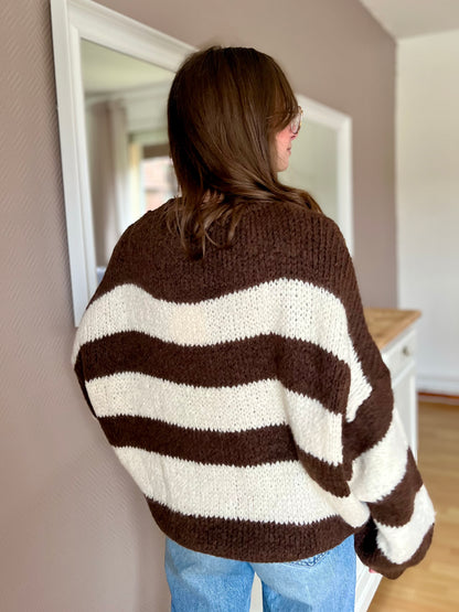 Pull à rayures - marron