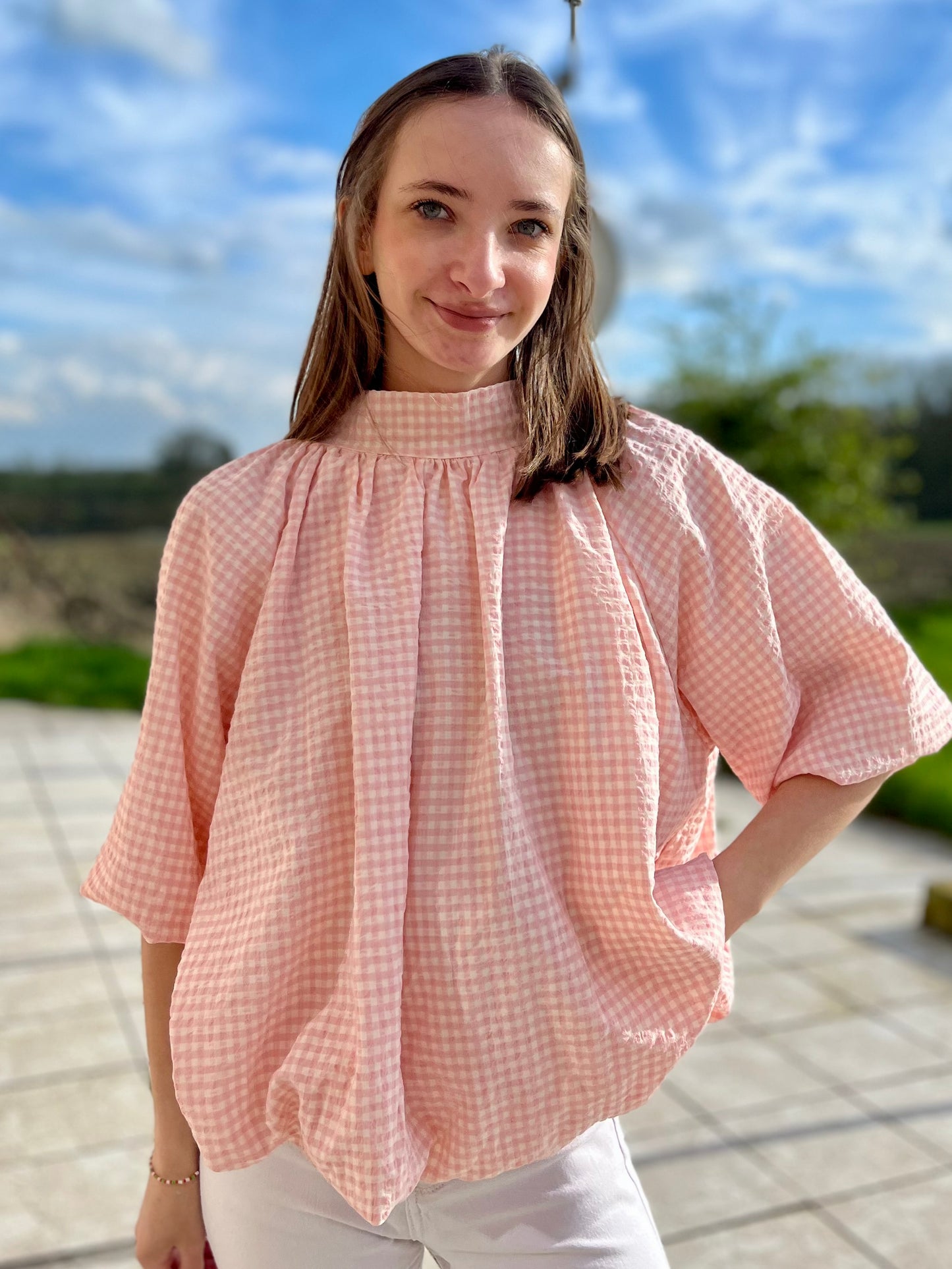 Blouse vichy - rose et blanc