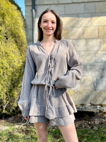 Combishort en gaze de coton - taupe