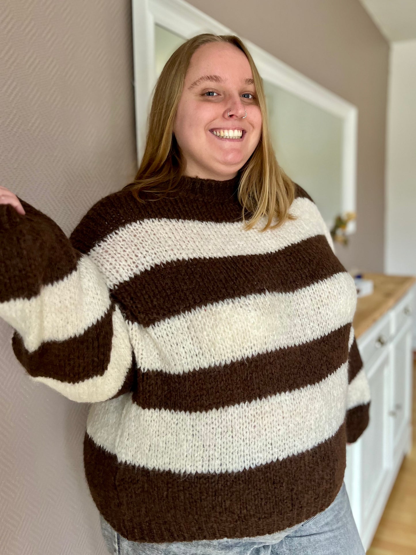 Pull à rayures - marron