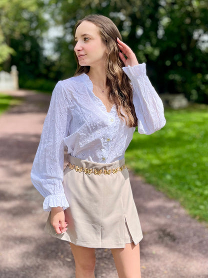 Blouse broderie 100% coton - blanc