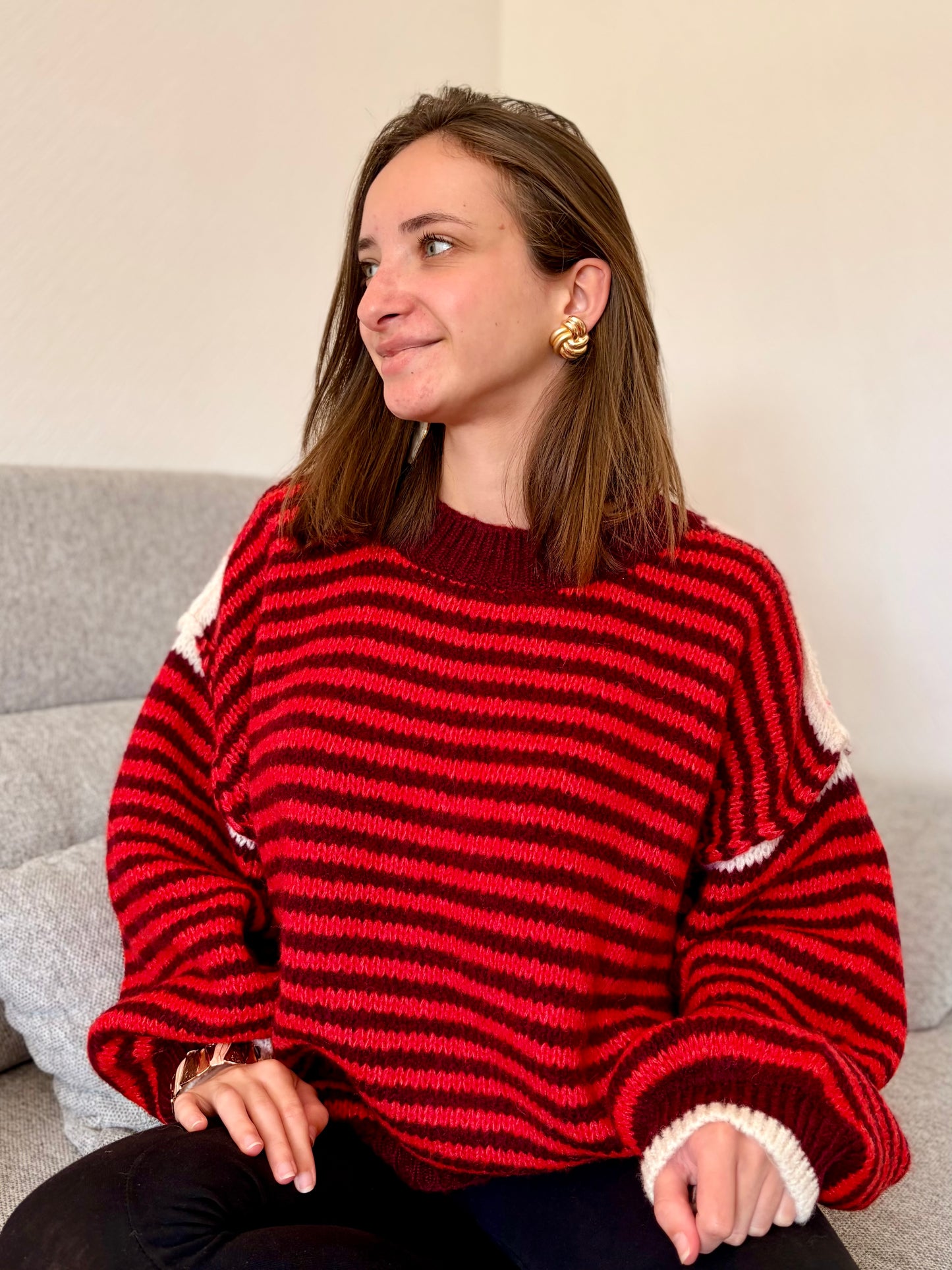 Pull à rayures - rouge