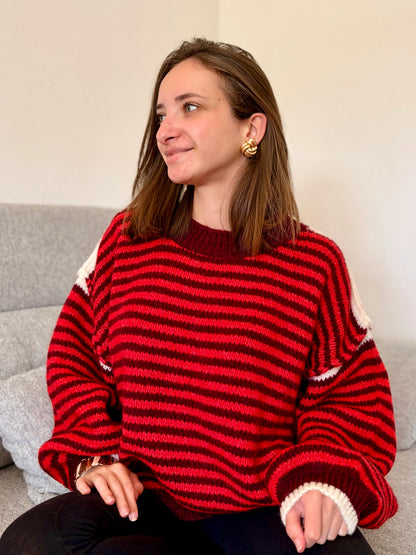 Pull à rayures - rouge