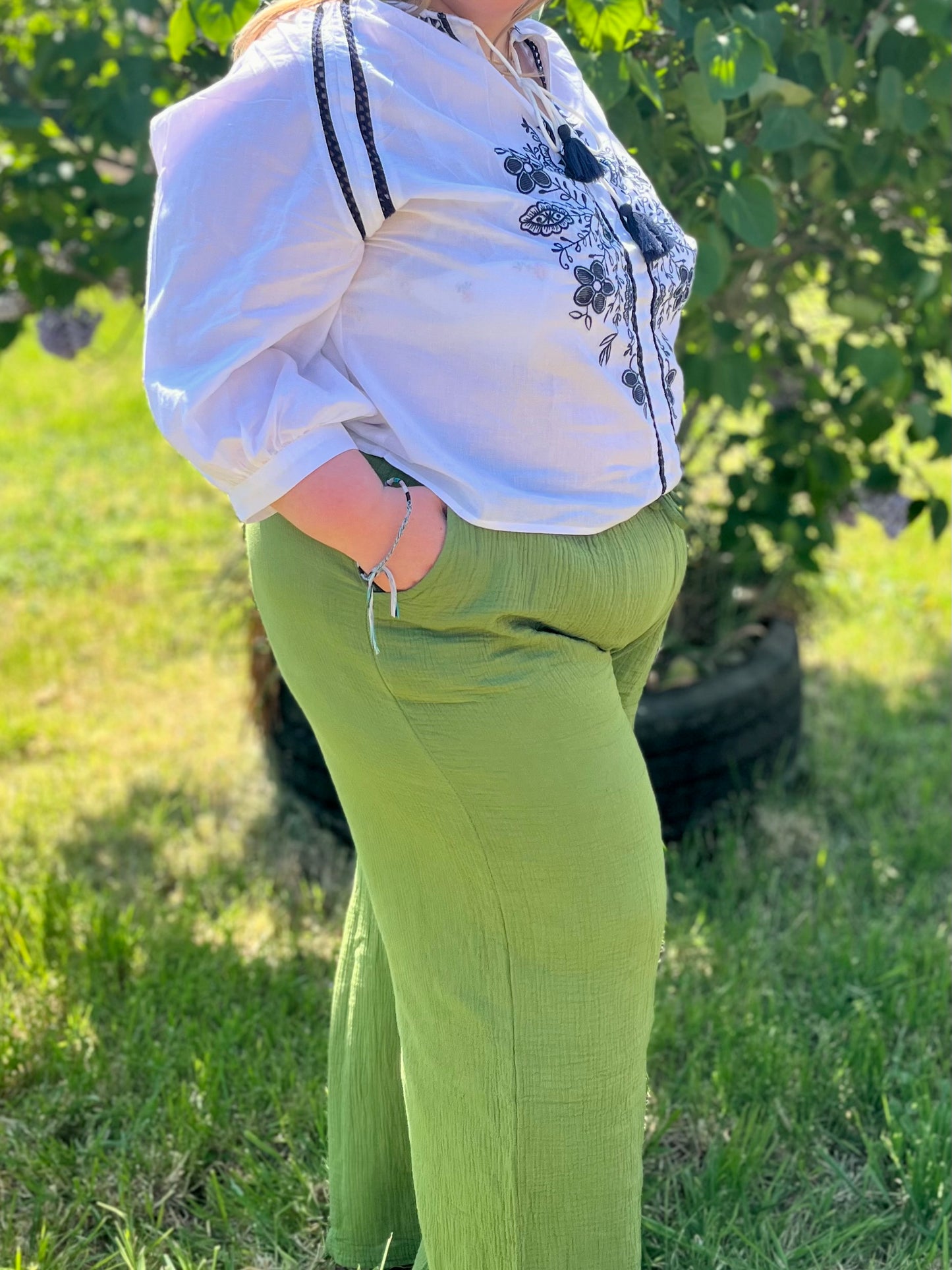 Pantalon gaze de coton - vert olive