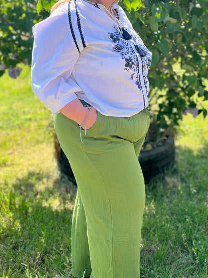 Pantalon gaze de coton - vert olive