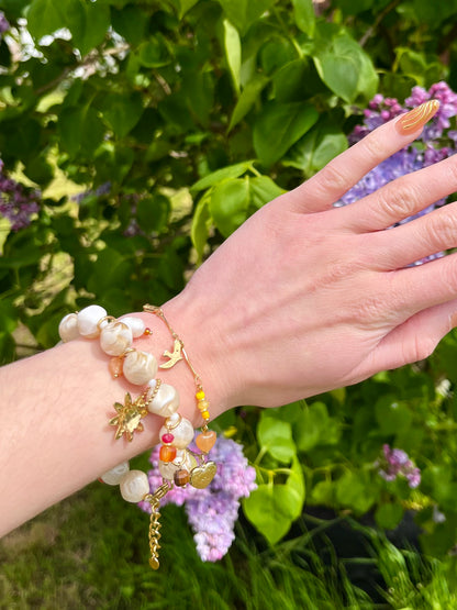 Bracelet fin pierres naturelles - orange et jaune