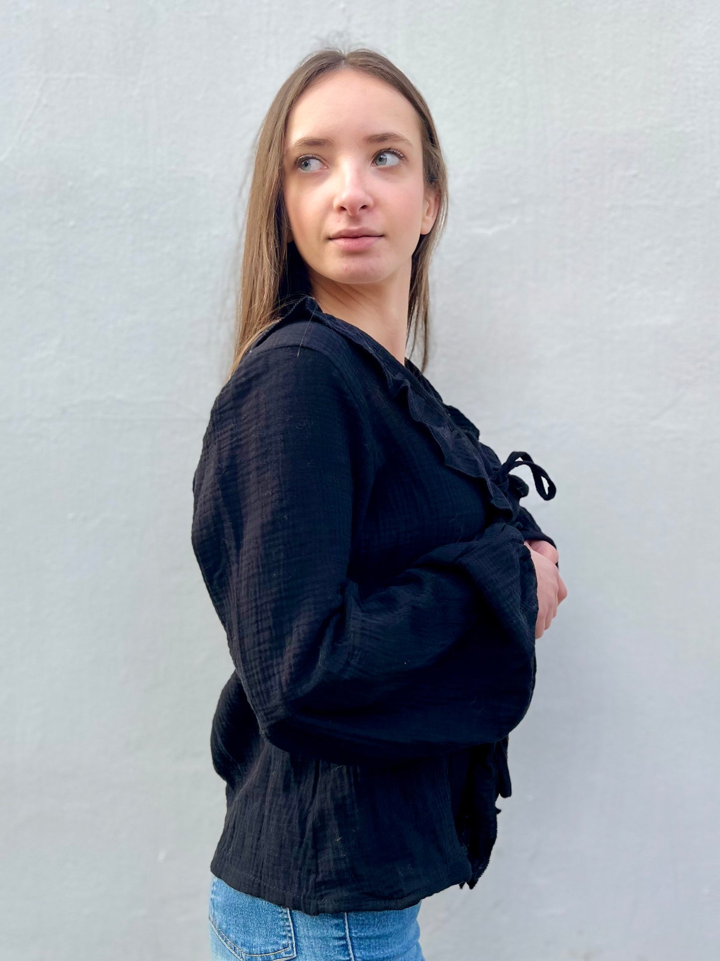 Blouse à noeud en coton - noir