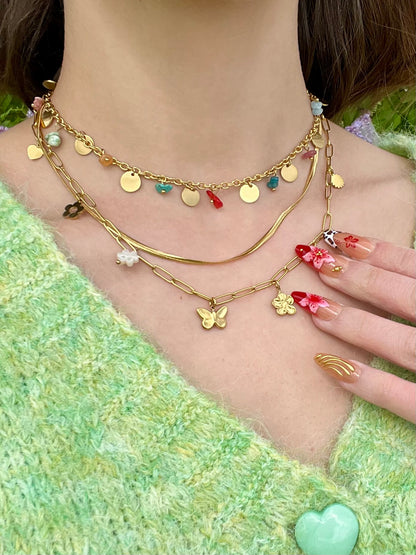 Collier pierres naturelles et pastilles rondes - multicolore