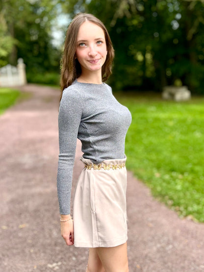 Top maille col rond - gris foncé