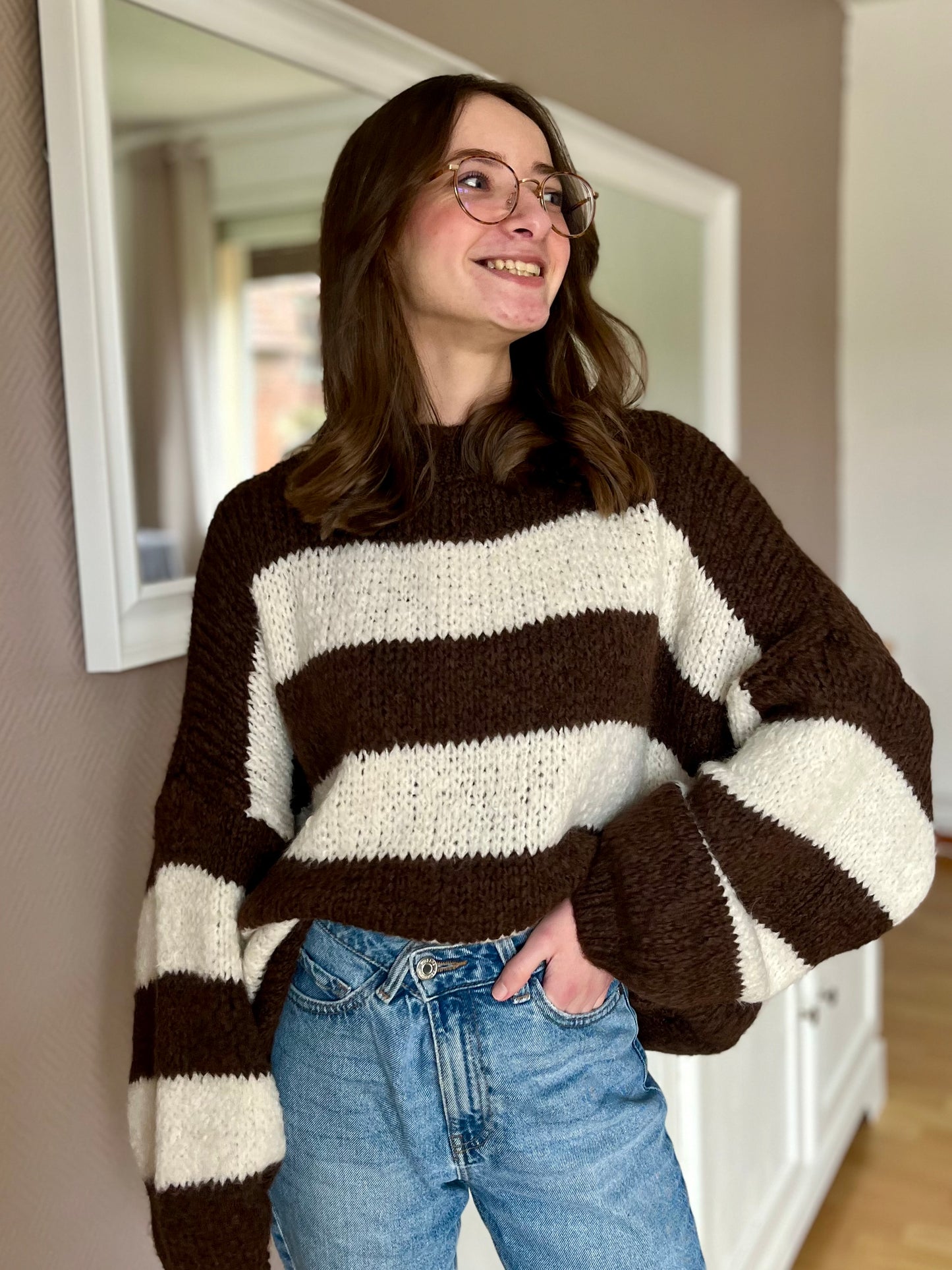 Pull à rayures - marron