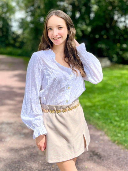 Blouse broderie 100% coton - blanc