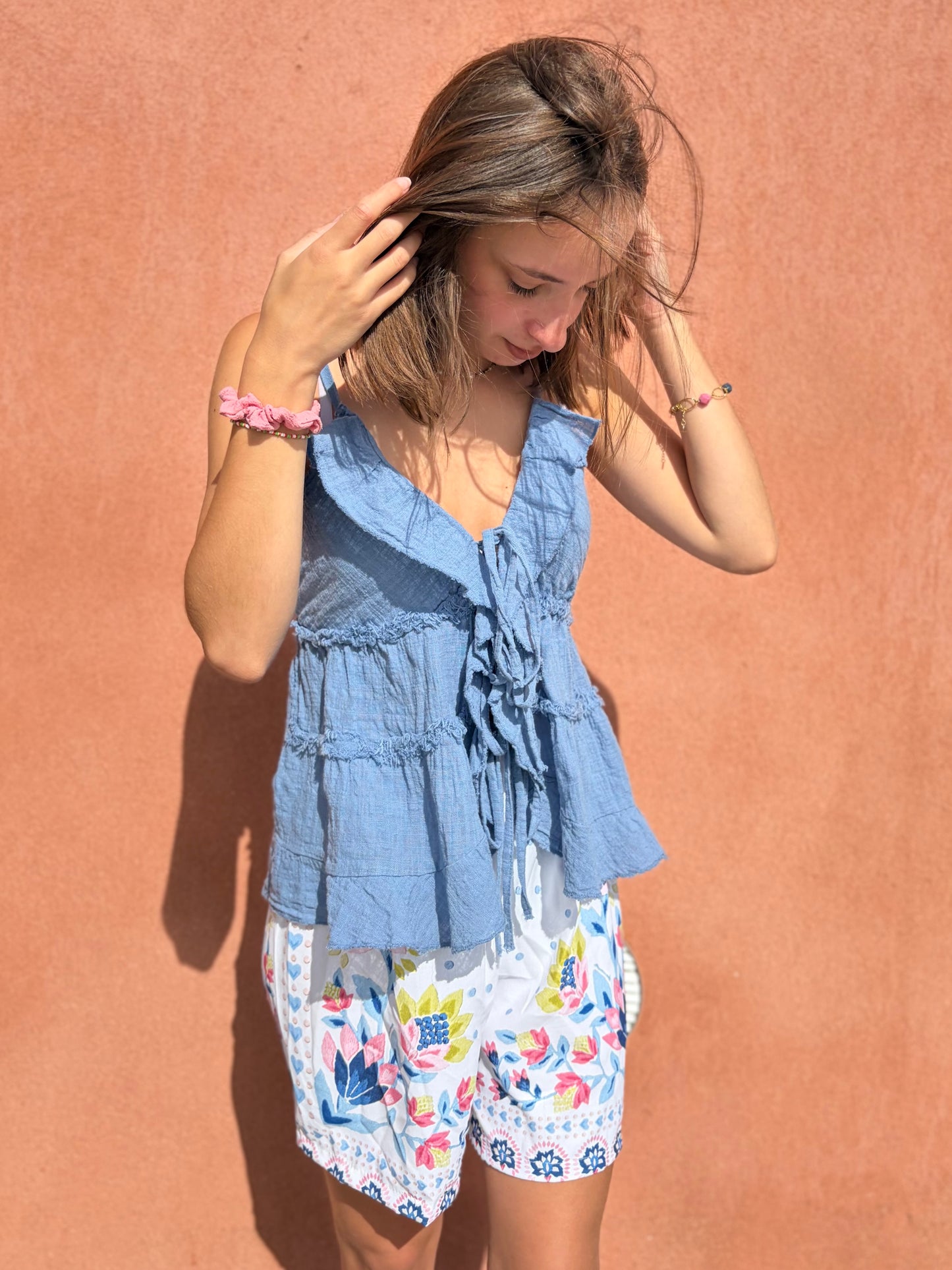 Top à noeud - bleu jeans