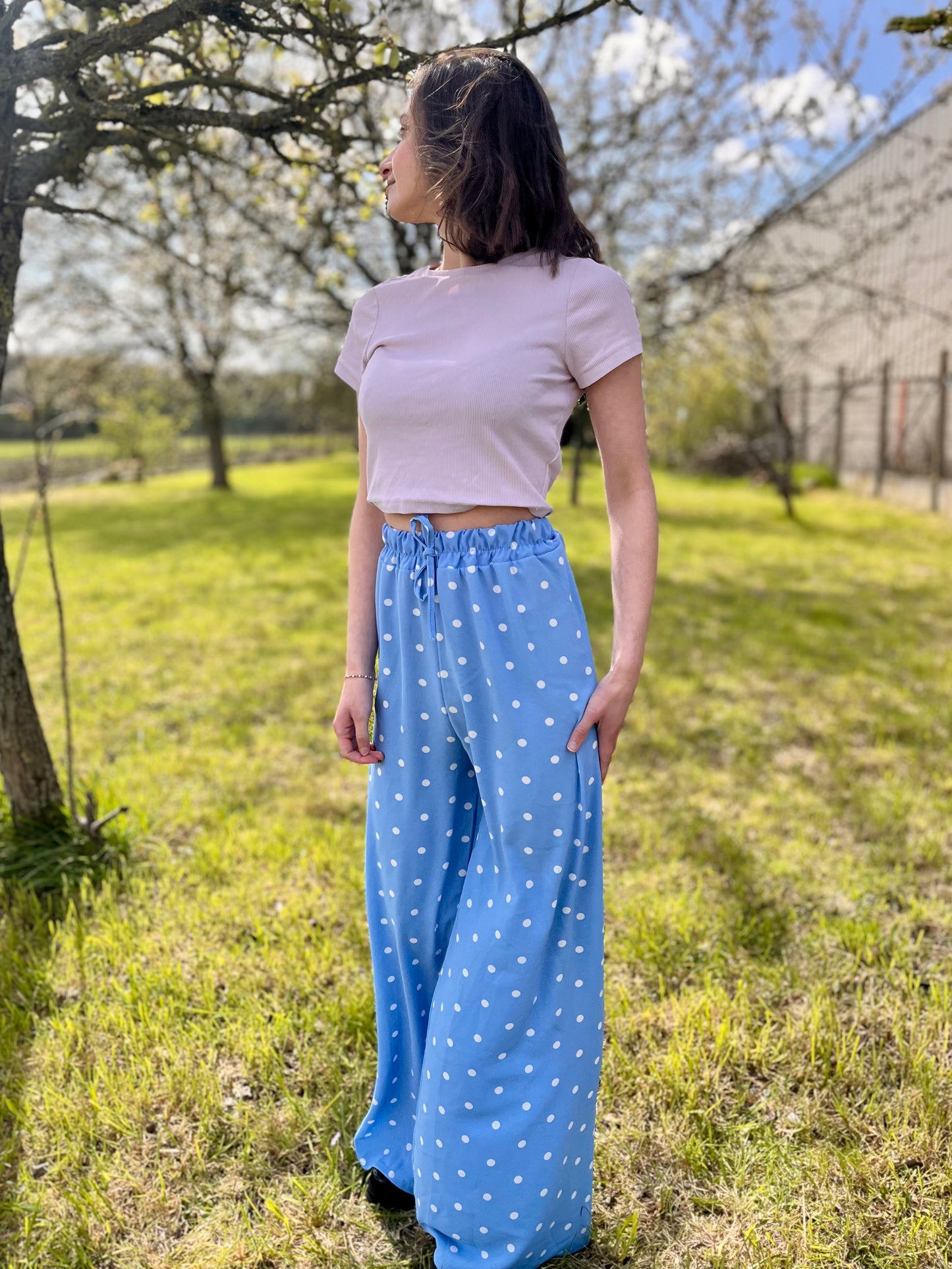 Pantalon à pois - bleu ciel