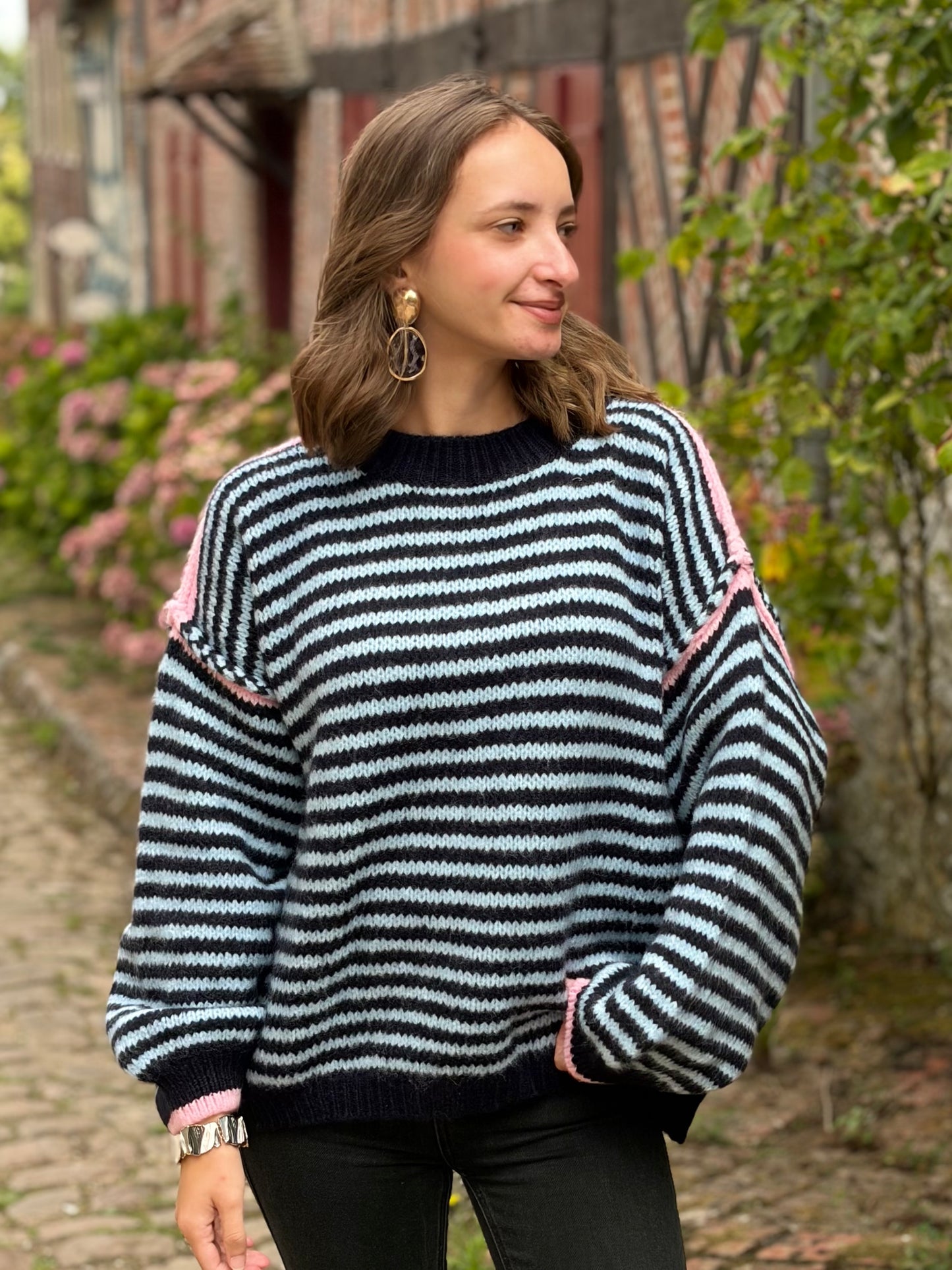 Pull à rayures - bleu
