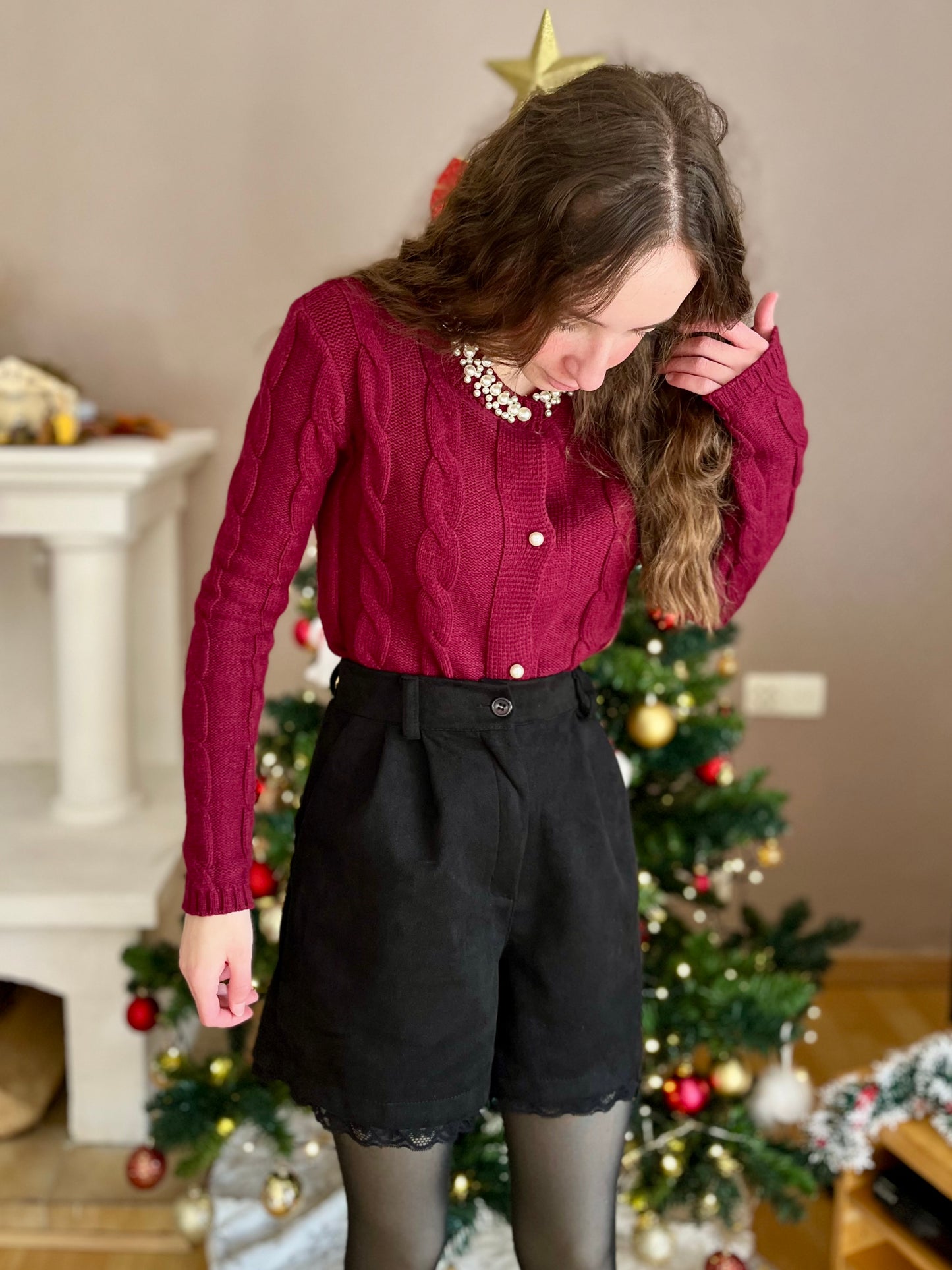 Gilet avec perles - bordeaux