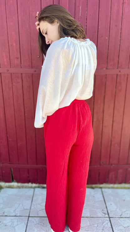 Pantalon gaze de coton - rouge