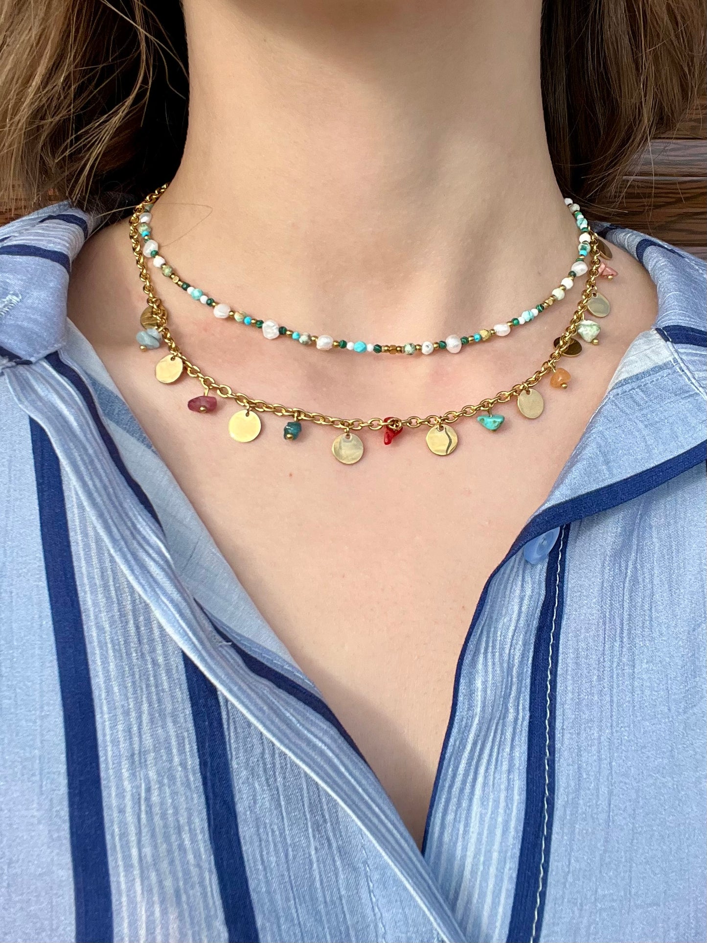 Collier ras de cou pierres naturelles - bleu￼