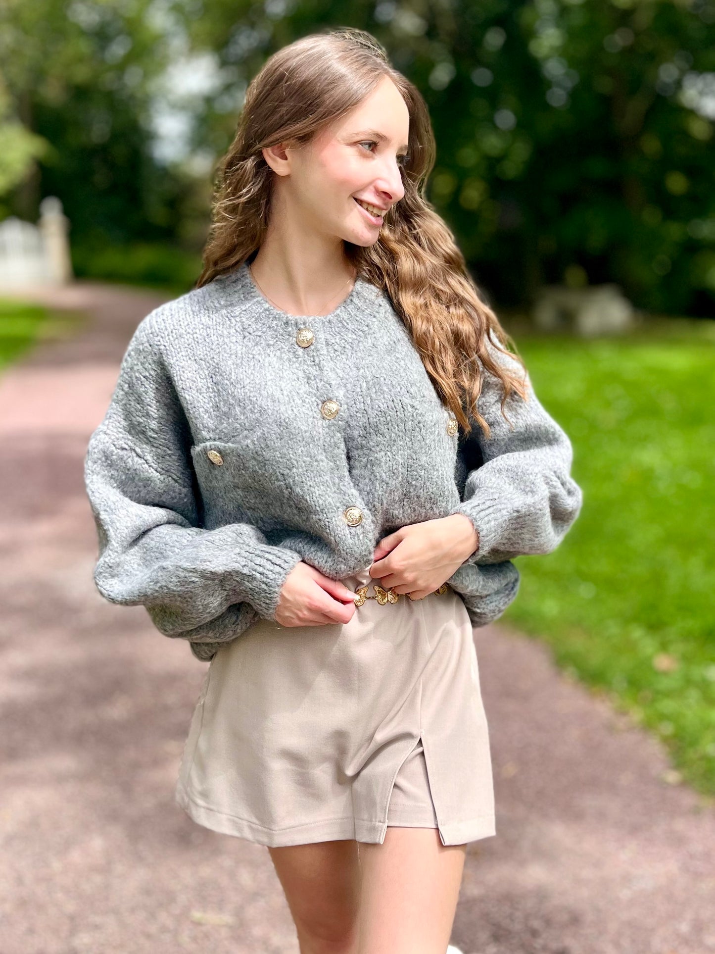 Gilet bouton doré - gris