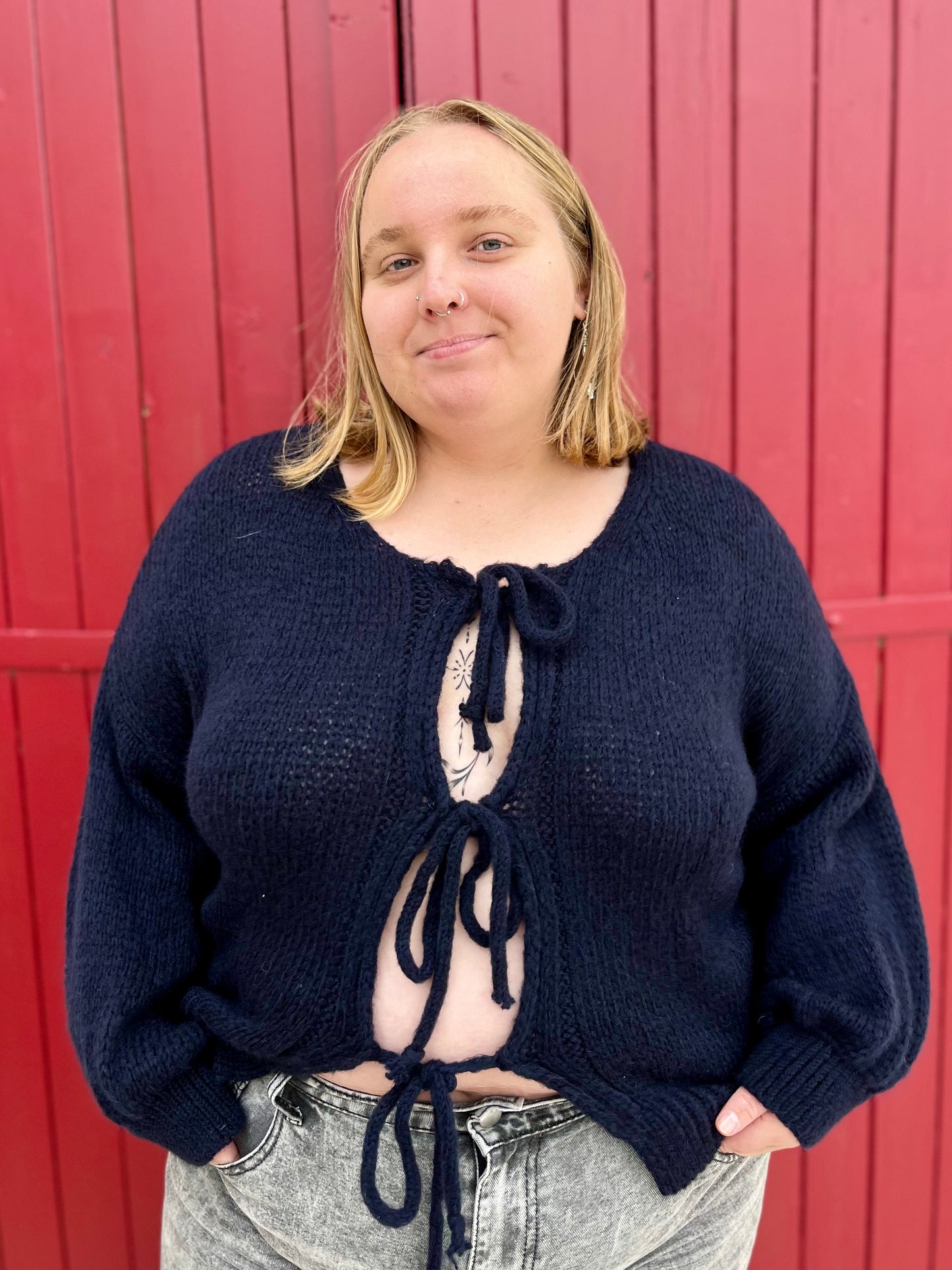 Cardigan à noeud - bleu marine