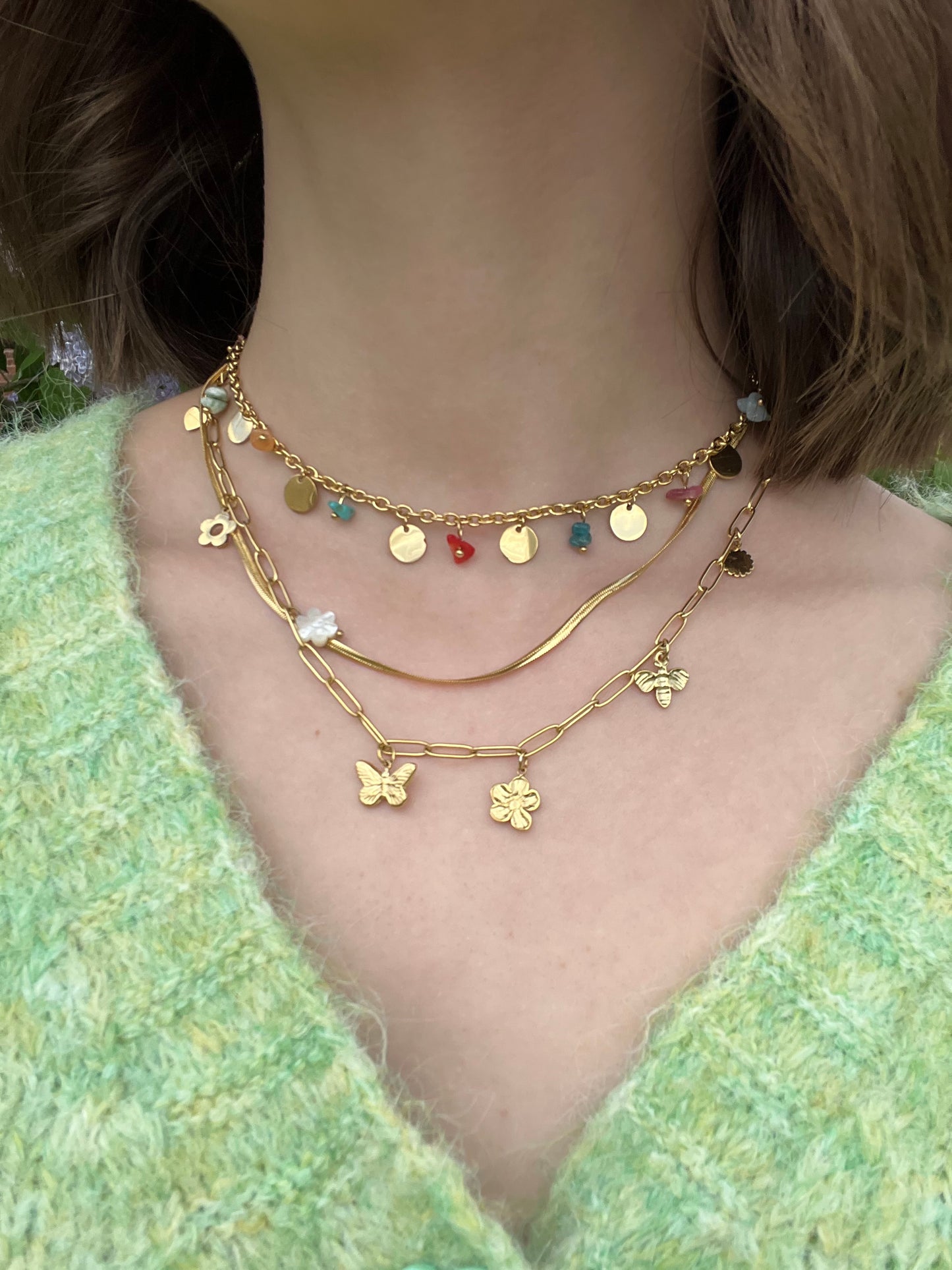 Collier 2 rangs papillon - or