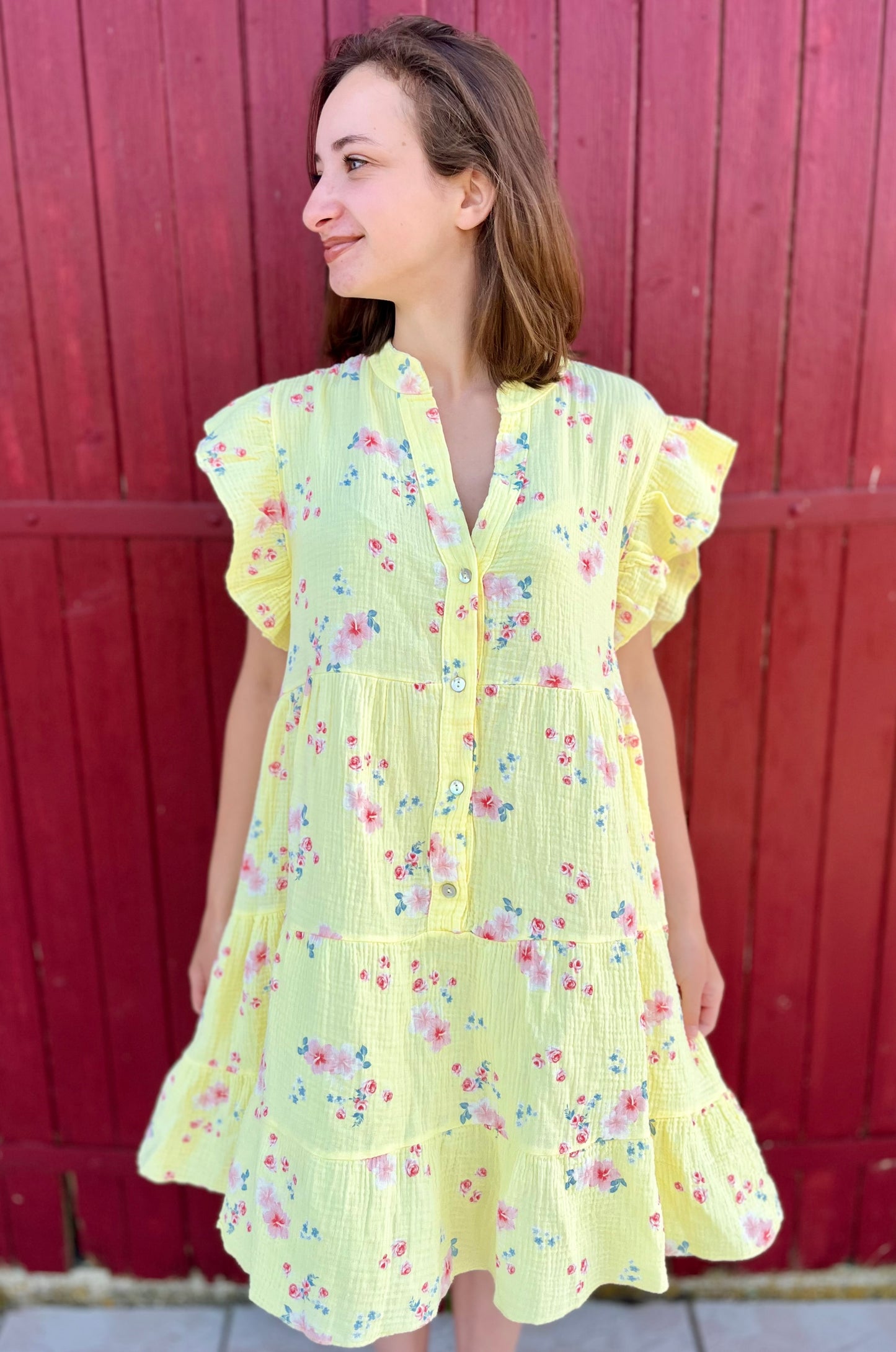 Robe fleurie gaze de coton - jaune