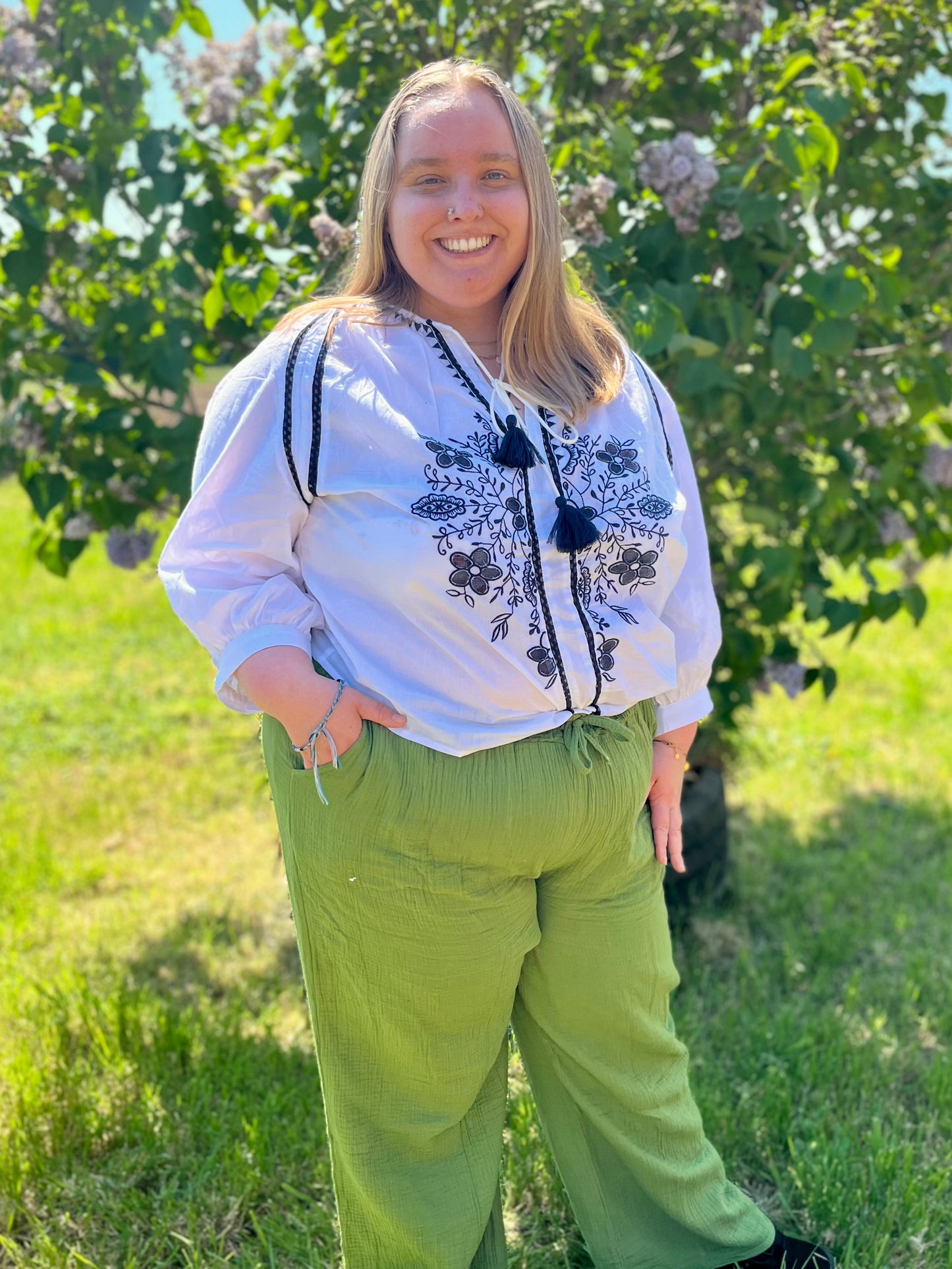 Pantalon gaze de coton - vert olive