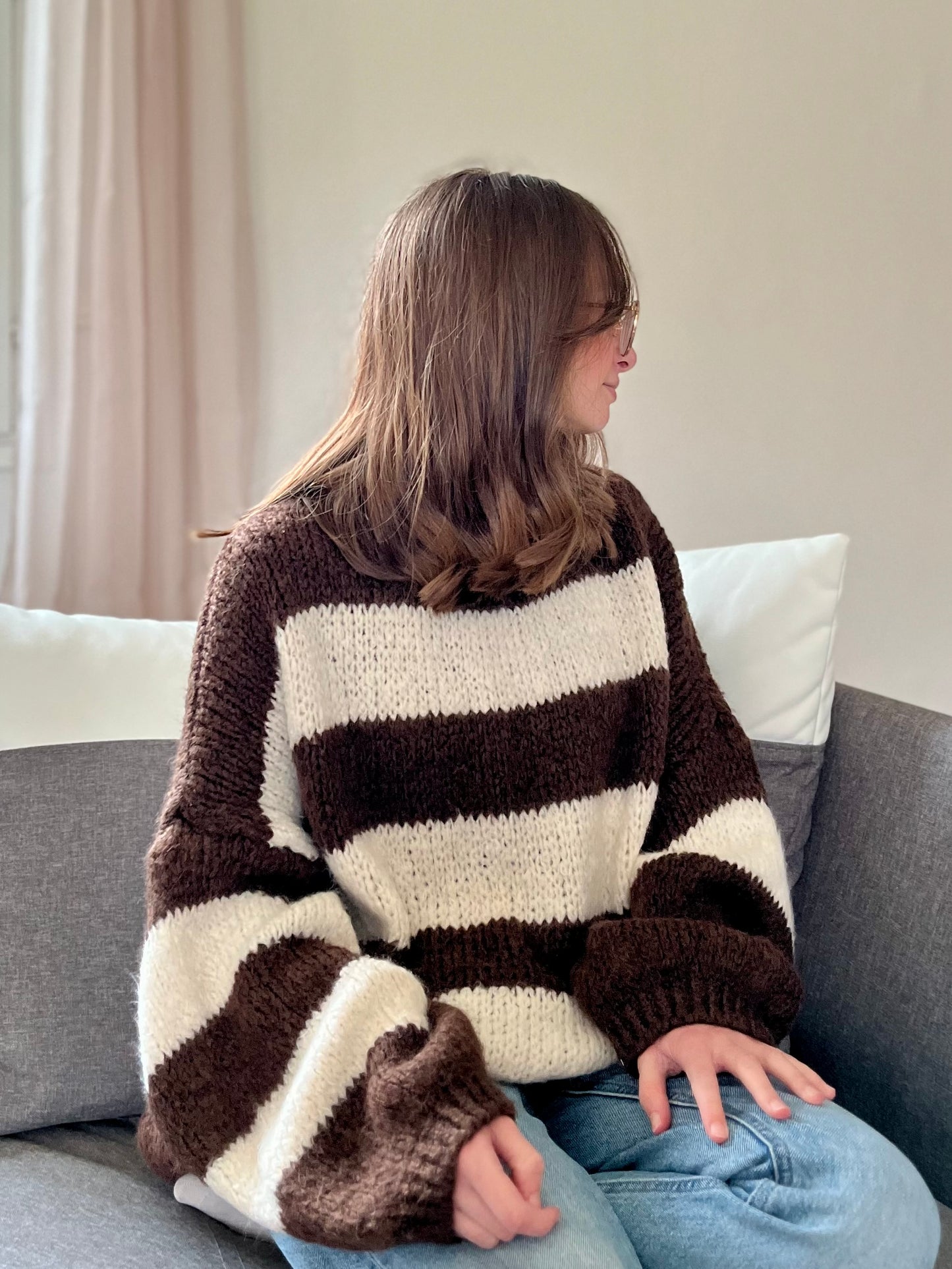 Pull à rayures - marron