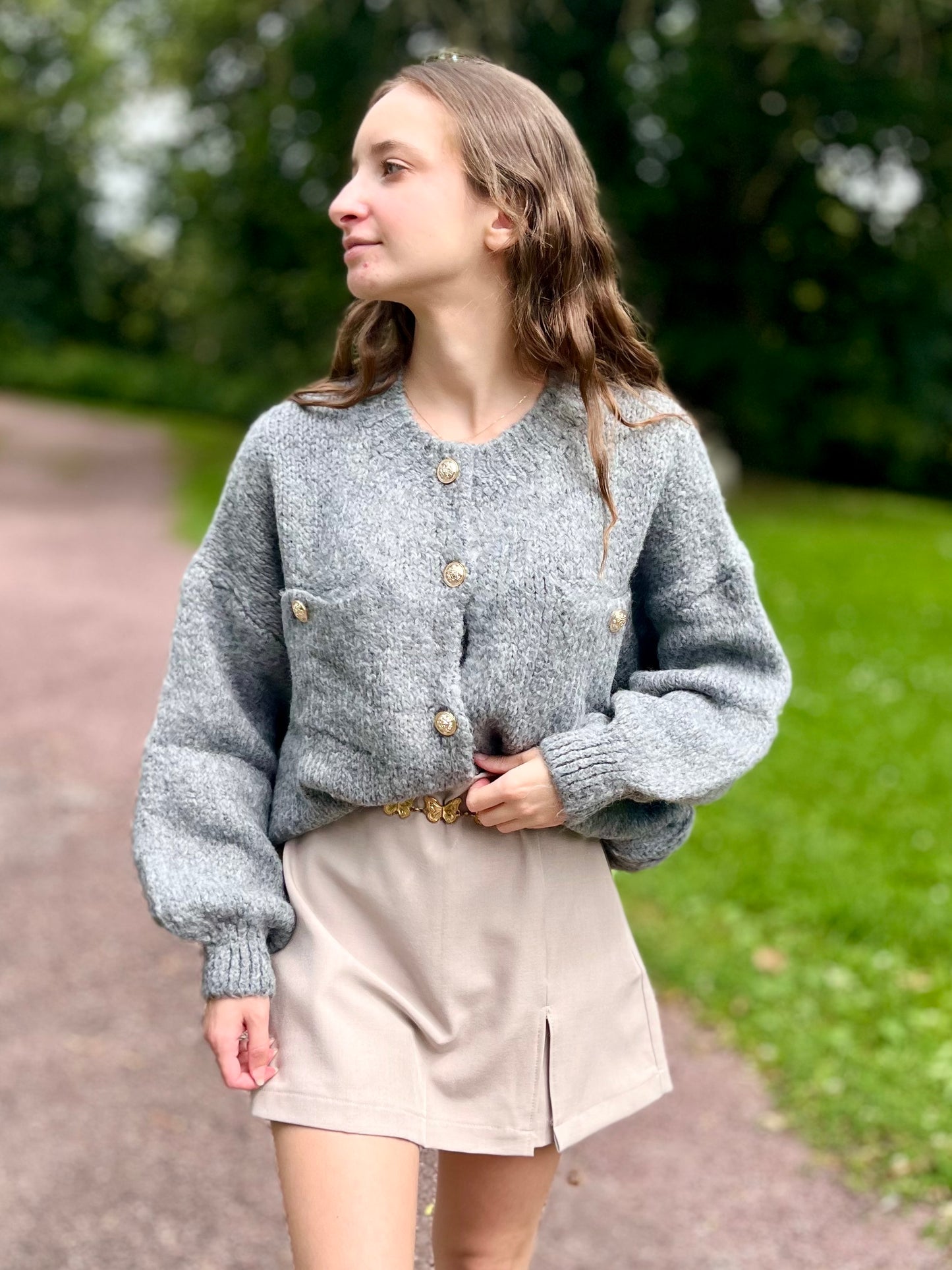 Gilet bouton doré - gris